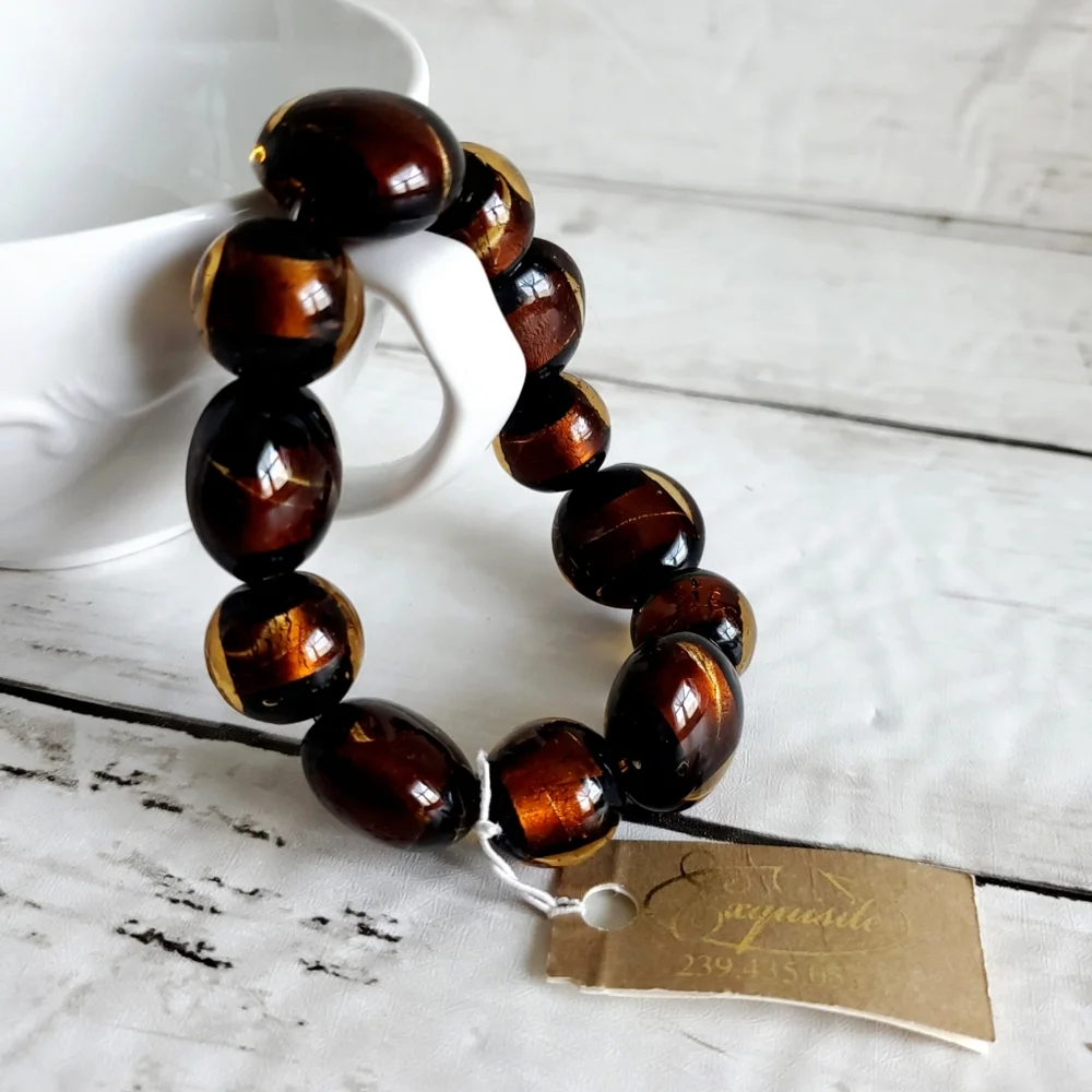 Exquisite Statement Bracelet, Heavy Amber Glass Beads, New With Tags